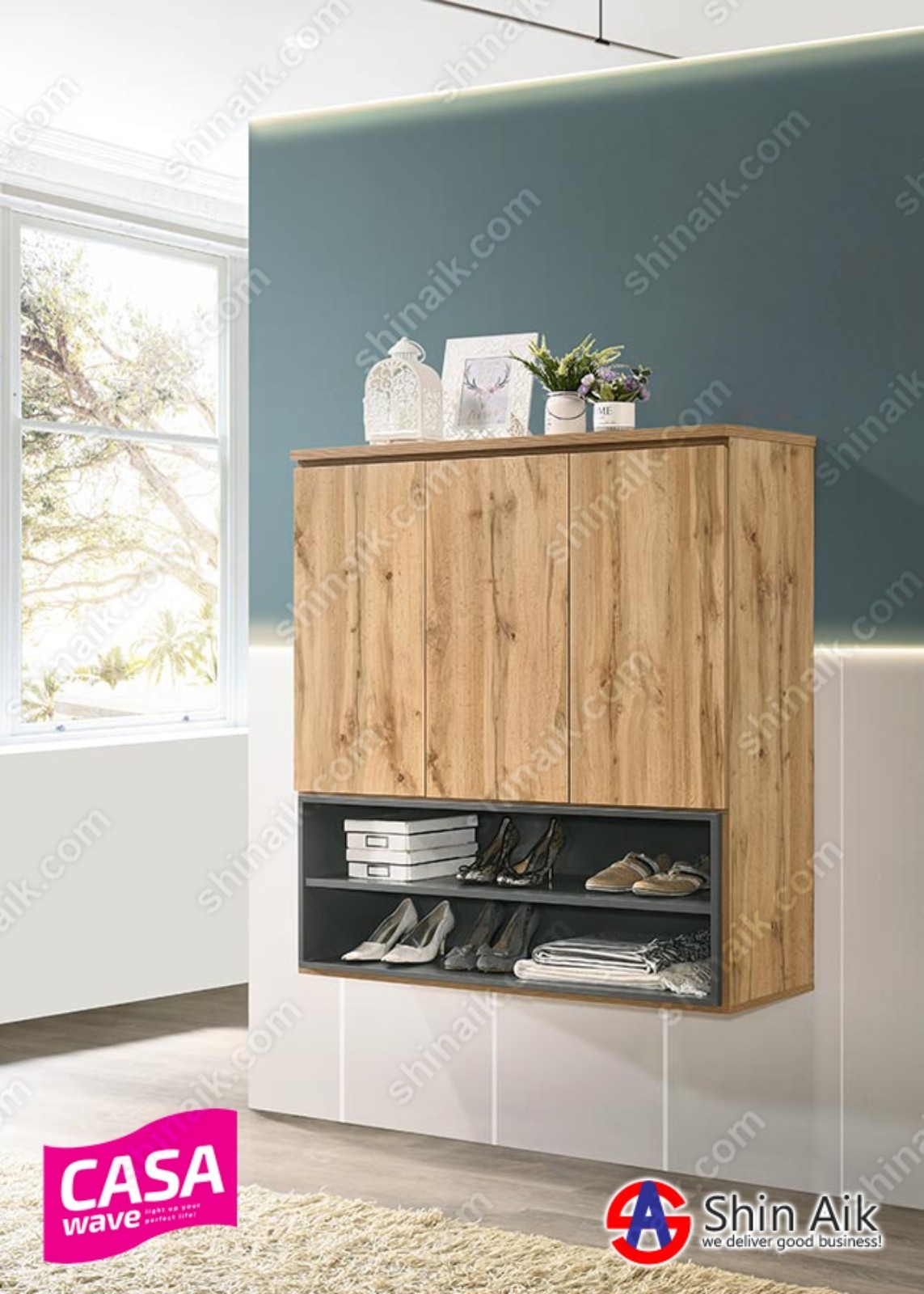 VARIO 203 (4'ft) Kabinet Kasut Moden Warna Cedar & Grey Rak Kasut / Perabot Kabinet Kasut Perabot Carta Pilihan Warna Corak