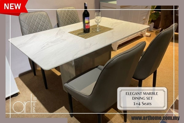 Elegant Set Meja Makan Marmar (1+4 Seats) [Grey]