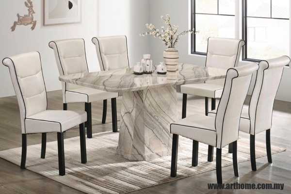 STANSIE RECTANGULAR MARBLE DINING SET 1+6(8516T&L (33)+H3934)