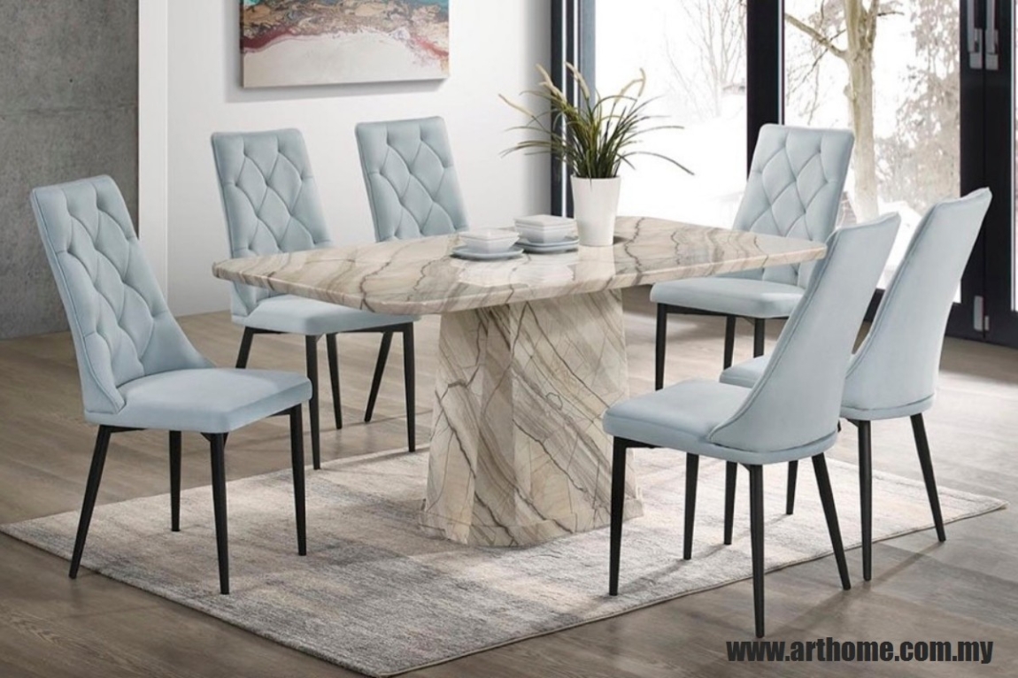 STANSIE RECTANGULAR MARBLE DINING SET 1+6 (8516T&L (33)+JOVY-A 6 Seater Marble / Stone Material Dining Set (Square) Dining Furniture Choose Sample / Pattern Chart