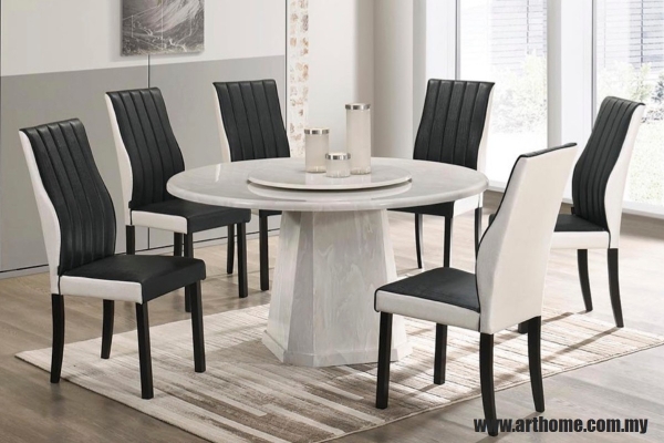 GIULIA ROUND MARBLE DINING SET 1+6 (1300T&L (908) + H6033)