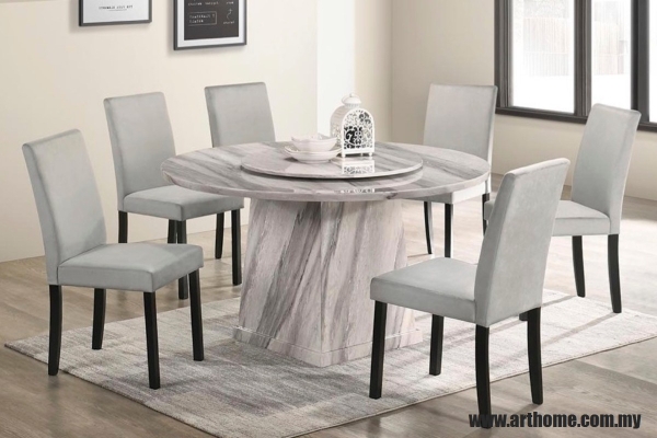 GELTRUDE ROUND MARBLE DINING SET 1+6 (1300T&L (3900-4) + H8233)