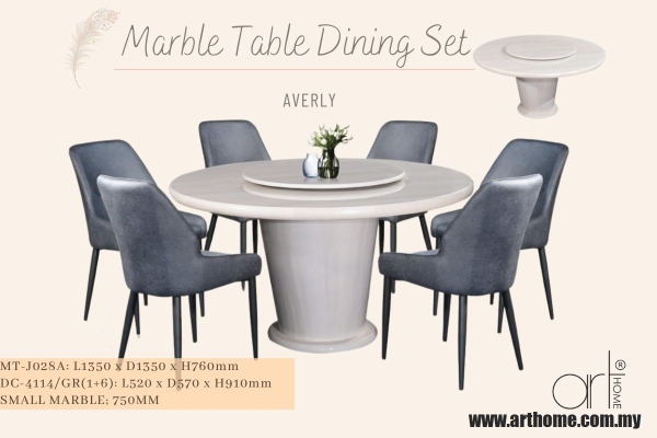 AVERLY MARBLE DINING SET 1+6 (MT-J028A +DC-4114[GREY])