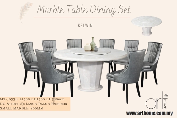 KELWIN MARBLE DINING SET 1+8 (MT-J033B +DC-8110)