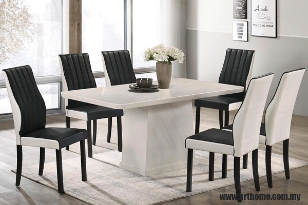 LORETTA RECTANGULAR MARBLE DINING SET 1+6 (9015T&L (957) +H6033)