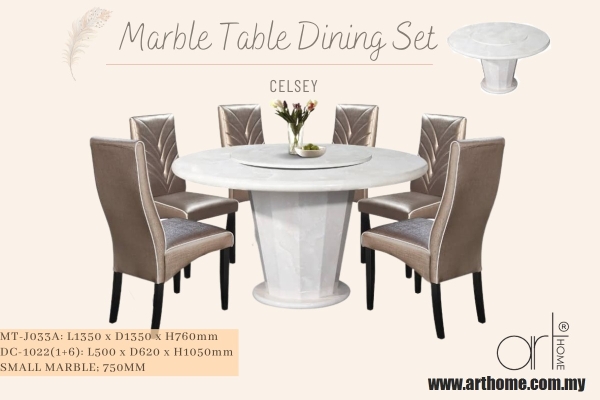 CELSEY MARBLE DINING SET 1+6 (MT-J033A +DC-1022)