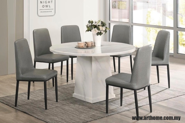 LUIGI ROUND MARBLE DINING SET 1+6 (1200T&L (9114-4)+ 20291