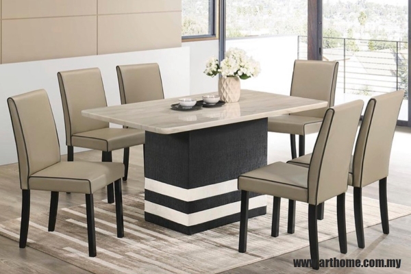 OCTAVIA RECTANGULAR MARBLE DINING SET 1+6 (7027P + 9015M(674-1)+ H8234)