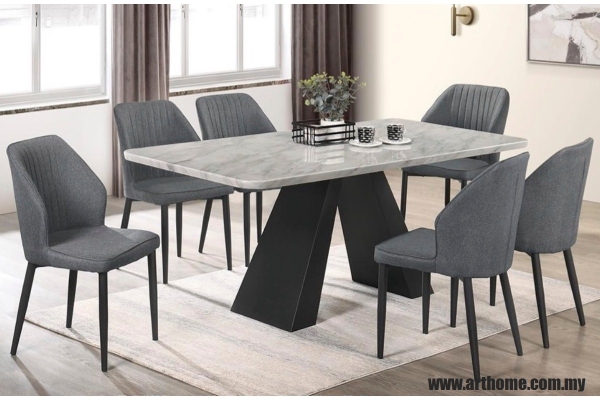 IVANO RECTANGULAR MARBLE DINING SET 1+6 (C31391)