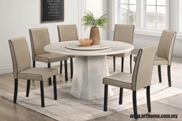 GIULIA ROUND MARBLE DINING SET 1+6 (1300T&L (908) + H8234)