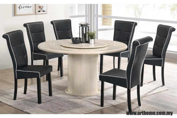 LORENZO ROUND MARBLE DINING SET 1+6 (1350T&L + H3933)