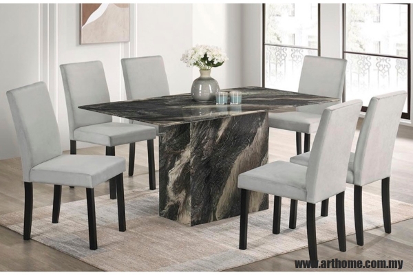 BERENICE RECTANGULAR MARBLE DINING SET 1+6(8014T&L (307)+H8233)