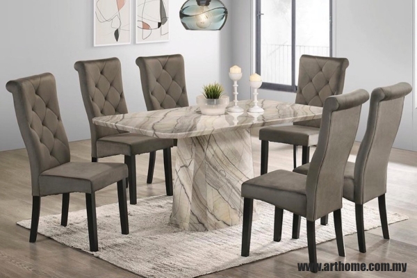 STANSIE RECTANGULAR MARBLE DINING SET 1+6 (8516T&L (33)+H2041)