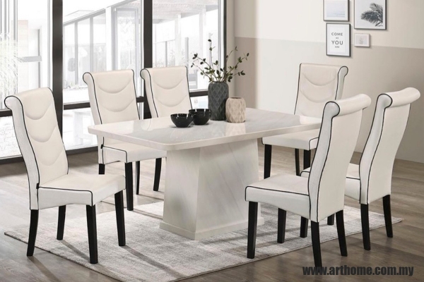 LORETTA RECTANGULAR MARBLE DINING SET 1+6 (9015T&L (957)+H2036)