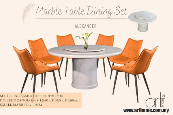 ALEXANDER MARBLE DINING SET 1+6 (MT-J029A +DC-855[ORANGE])