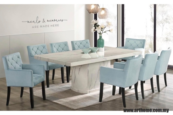 AIMEE RECTANGULAR MARBLE DINING SET 1+8 (1021T&L (3893)+ S81502)