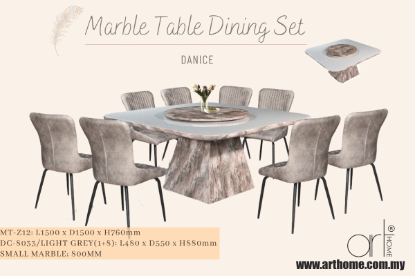 DANICE MARBLE DINING SET 1+8 (MT-Z12+ DC-8033[LIGHT GREY])