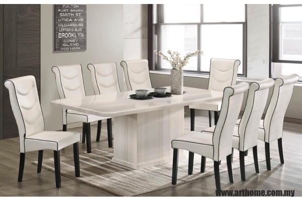 OTTAVIA RECTANGULAR MARBLE DINING SET 1+8 (1020T&L (3817-3) + H2036)