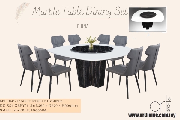 FIONA MARBLE DINING SET 1+8 (MT-J041 +DC-851[GREY])