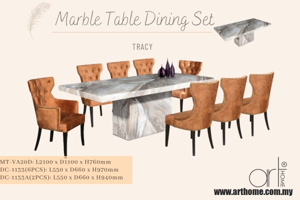 TRACY MARBLE DINING SET 1+8 (MT-VA20D+DC-1133(6PCS)+DC-1133A(2PCS))