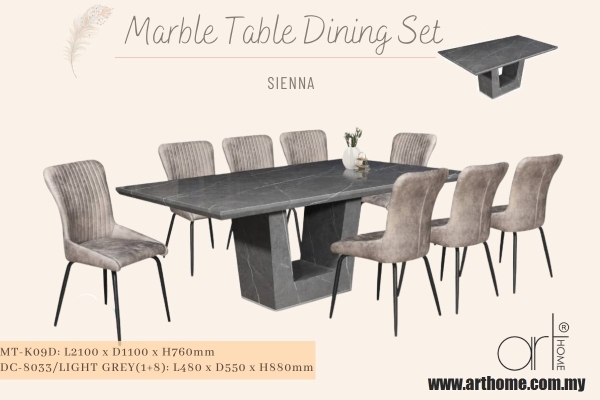 SIENNA MARBLE DINING SET 1+8 (MT-K09D+DC-408[GREY])