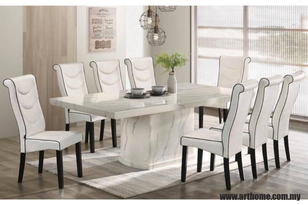 AIMEE RECTANGULAR MARBLE DINING SET 1+8 (1021T&L(3893) + H2036)