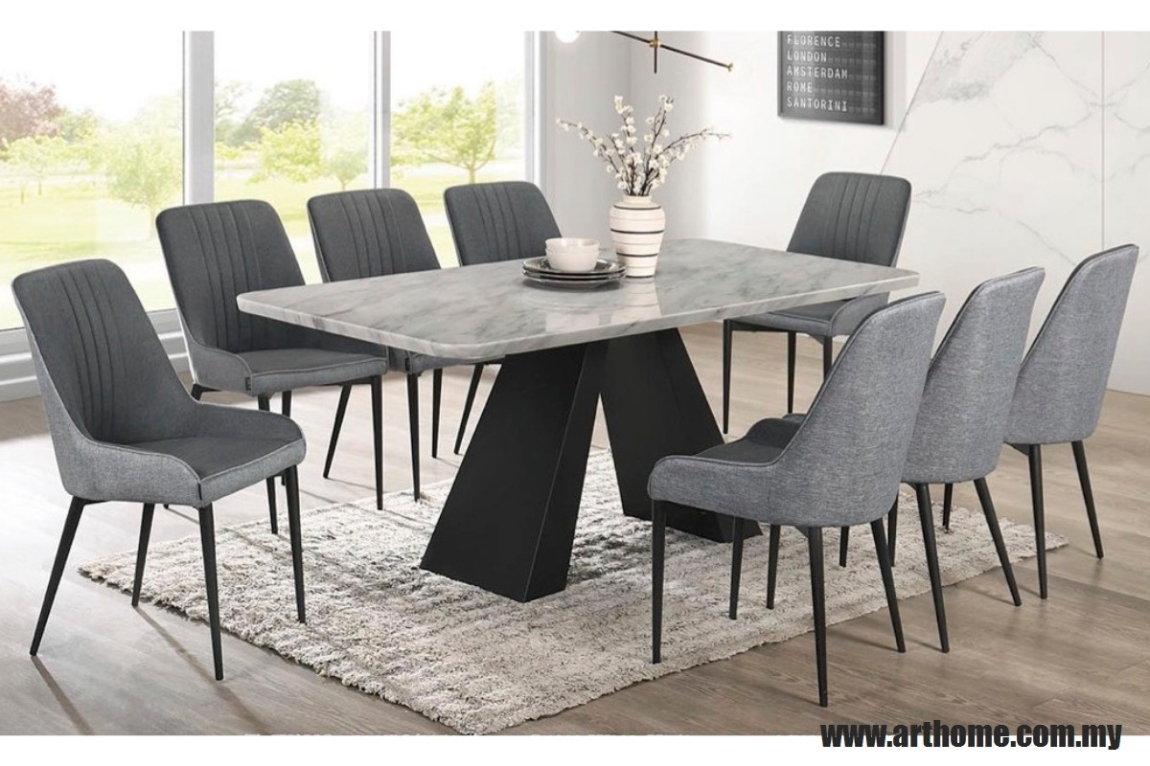 IVANO RECTANGULAR MARBLE DINING SET 1+8 (C609) 8 Seater Marble / Stone Material Dining Set (Square)  Dining Furniture Choose Sample / Pattern Chart