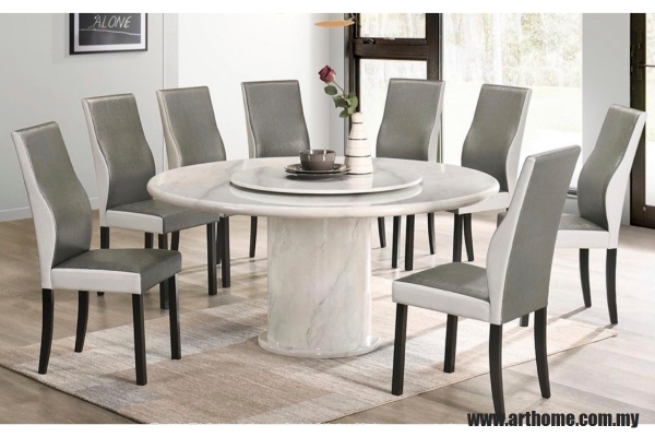 TUSCANY ROUND MARBLE DINING SET 1+8 (1500T&L (3939-3) + C6035)