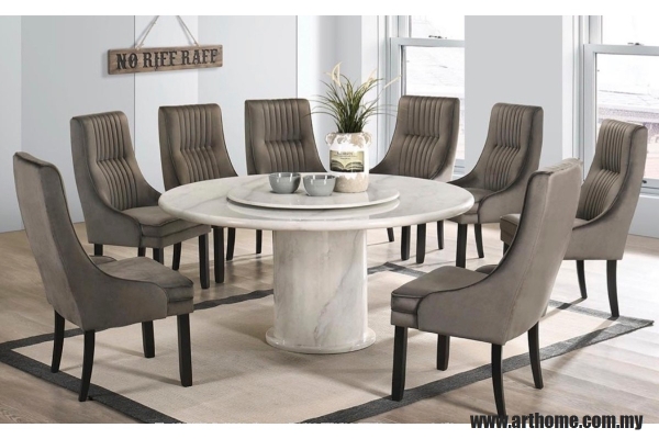 TUSCANY ROUND MARBLE DINING SET 1+8 (1500T&L (3939-3)+ C81713)