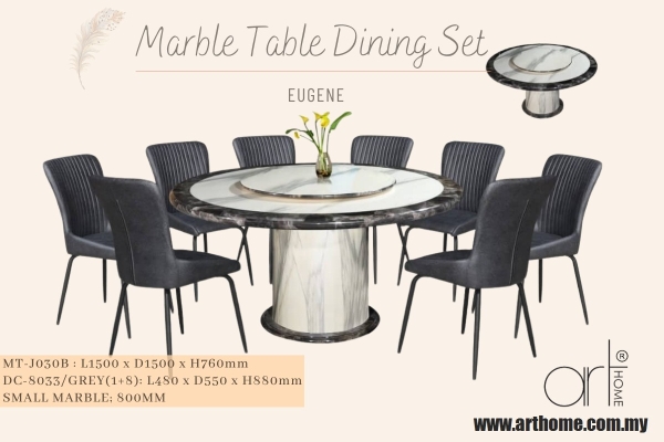 EUGENE MARBLE DINING SET 1+8 (MT-J030B +DC-8033[GREY])