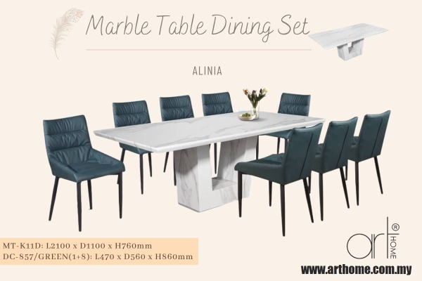 ALINIA MARBLE DINING SET 1+8 (MT-K11D+DC-857[GREEN])