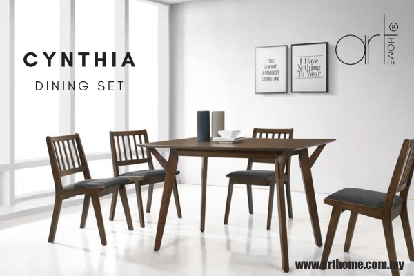 Cynthia 1+4 Set Meja Makan T12758HLV32-Walnut C1907-Black-Walnut