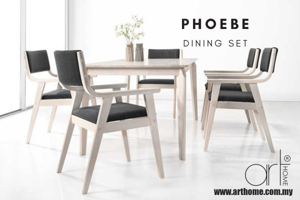 Phobe 1+6 Dining Table T3008(180X90)White Wash + C2234-BLACK-White Wash