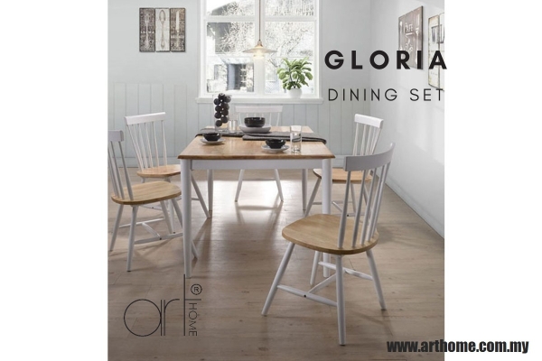 Gloria 1+6 Set Meja Makan T3014(150X90)-Natural+White + C6000-Natural+White