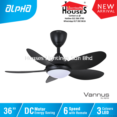 ALPHA Vannus - LUNA LED 5B 36 Inch DC Motor Ceiling Fan with 5 Blades (6 Speed Remote) - Matt Black