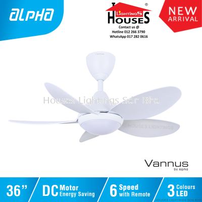 ALPHA Vannus - LUNA LED 5B 36 Inch DC Motor Ceiling Fan with 5 Blades (6 Speed Remote) - Matt White