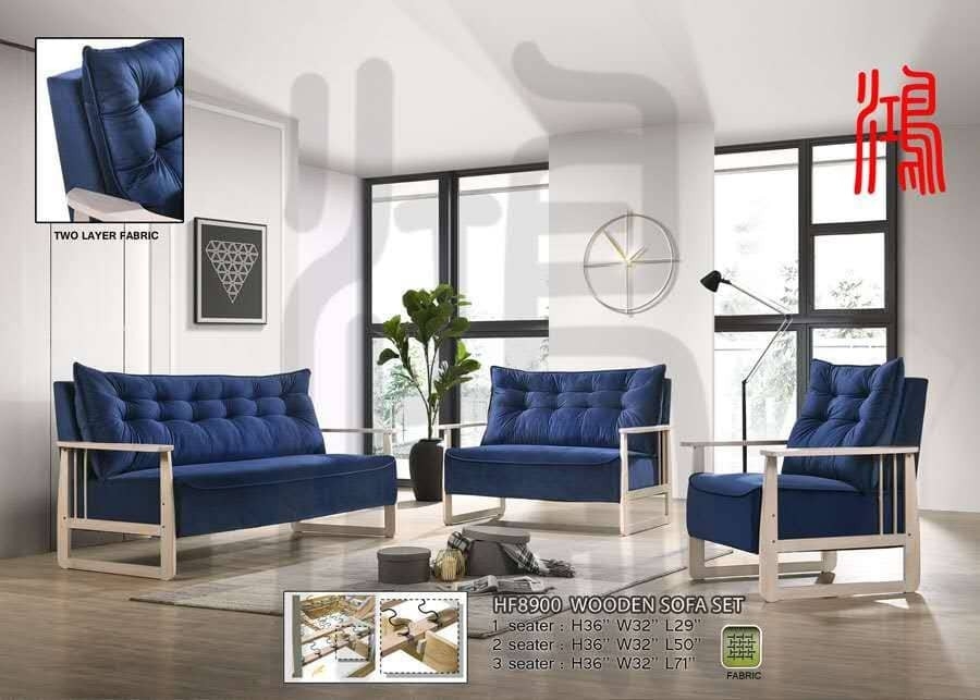HF 8900 Wooden Fabric Sofa Set 1+2+3 Seater Wooden Sofa Sofa Furniture Choose Sample / Pattern Chart