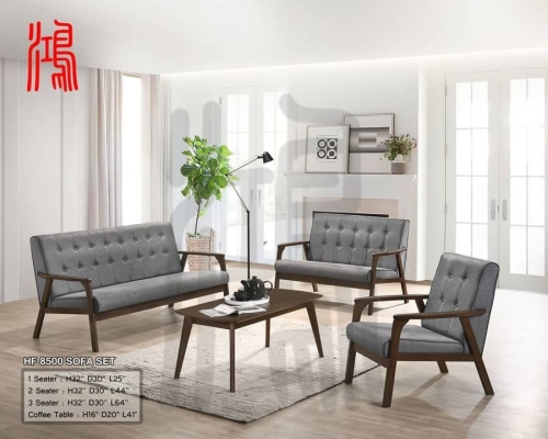 HF 8500 Linen Fabric Wooden Sofa Set 1+2+3 λ + Coffee Table