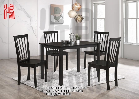 HF 5811 DINING CHAIR + 2.5' X 4' SOLID TOP TABLE 1+4 CAPPUCCINO WOODEN DINING SET MALAYSIA ʵľ