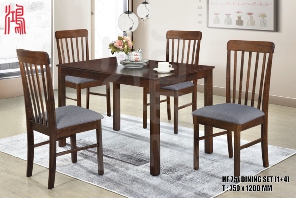 HF 757 + SQT 750 X 1200 (1+4) Solid Rubberwood Dining Chair Dining Table Set ʵľľ