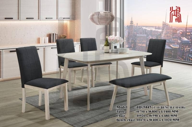 HF 5845 Wooden Dining Set (1 Table + 4 Chairs + 1 Bench) ʵľʱв 6 Seater Marble / Stone Material Dining Set (Square) Dining Furniture Choose Sample / Pattern Chart