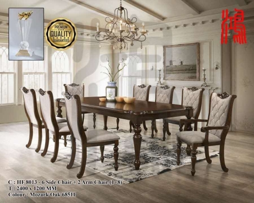 Wooden Dining Set : HF 8013 Luxury Classic Solid Rubberwood Dining Set (1 Table + 2 Armchair + 6 Side Chair) ʵľ