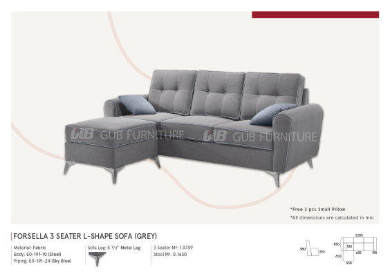 ɳ ͺ : Forsella 3 seater L-Shape sofa (Grey)