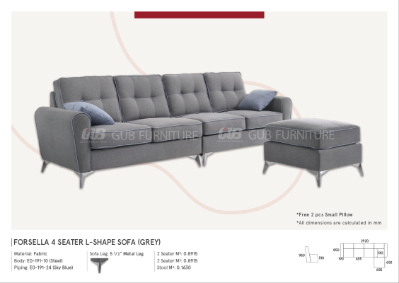 ɳ ͺ : Forsella 4 seater L-shape sofa (Grey)