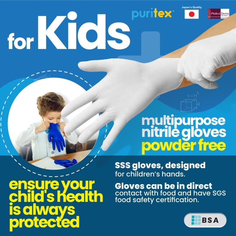 Nitrile Multipurpose gloves Kids/Children Disposable go to school / Size SSS (100pcs) Puritex