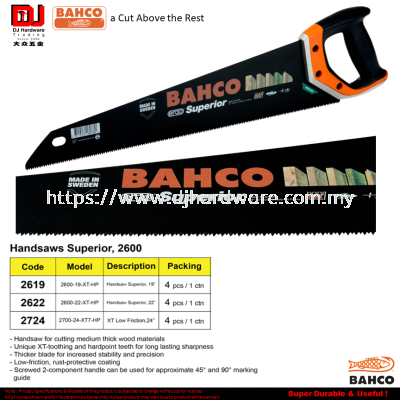 BAHCO HANDSAWS SUPERIOR 2600 XT LOW FRICTION (CL)