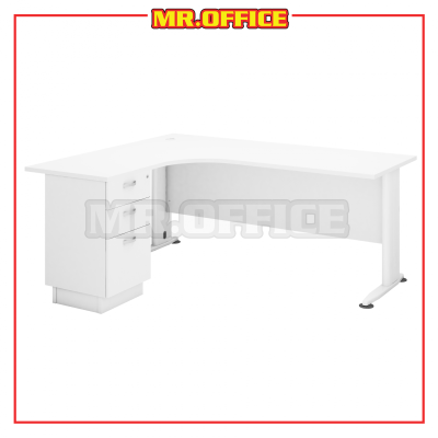 MR OFFICE : HARMONY SERIES COMPACT L-SHAPE METAL J-LEG TABLE SET WITH FIXED PEDESTAL 2-DRAWERS 1-FILING
