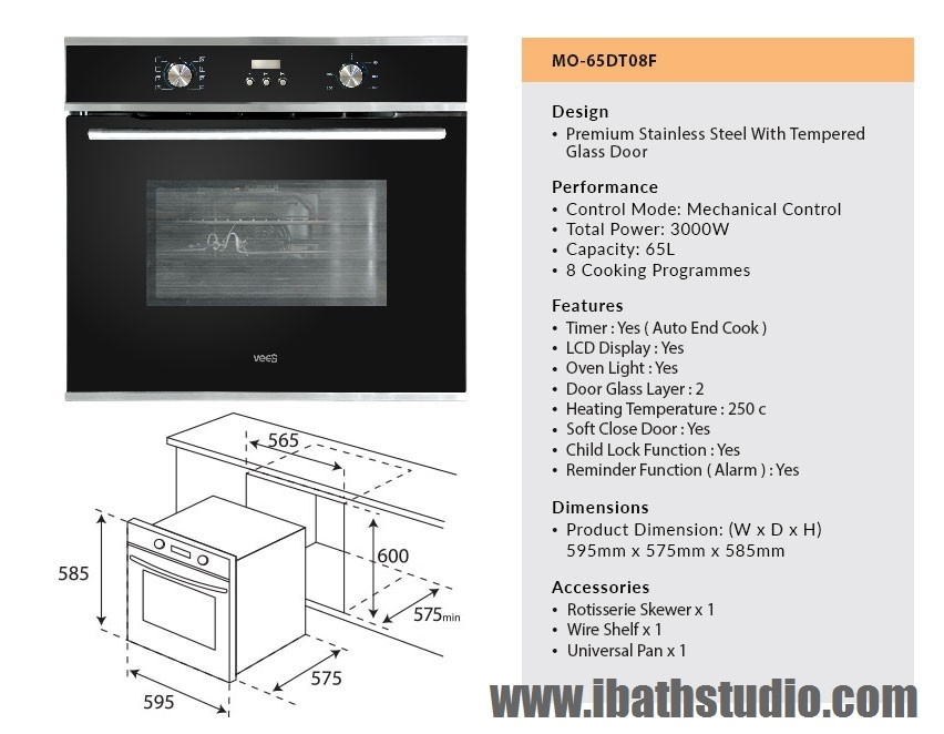 VEES MO-65DT08F BUILT IN OVEN VEES Microwave / Oven / Steam Oven Kitchen Microwave / Oven / Steam Oven Choose Sample / Pattern Chart