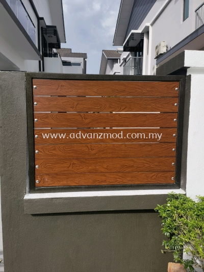 Mild Steel Swing Gate With Wood Grain Aluminium Panels 