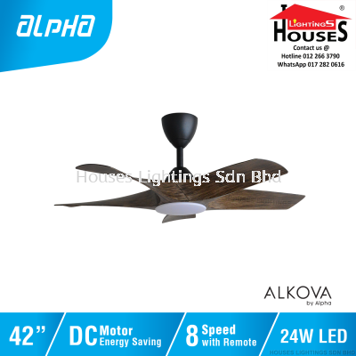 ALPHA Alkova - AXIS 42 Inch LED DC Motor Ceiling Fan with 5 Blades (8 Speed Remote) - OAK(MATT BK)